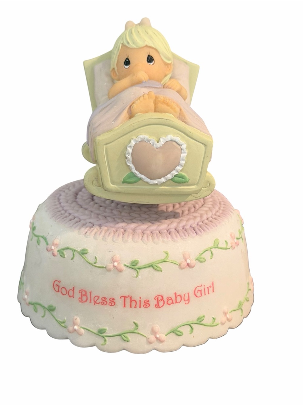 Precious Moments God Bless This Baby Girl Musical Rocking Cradle Figurine 2007